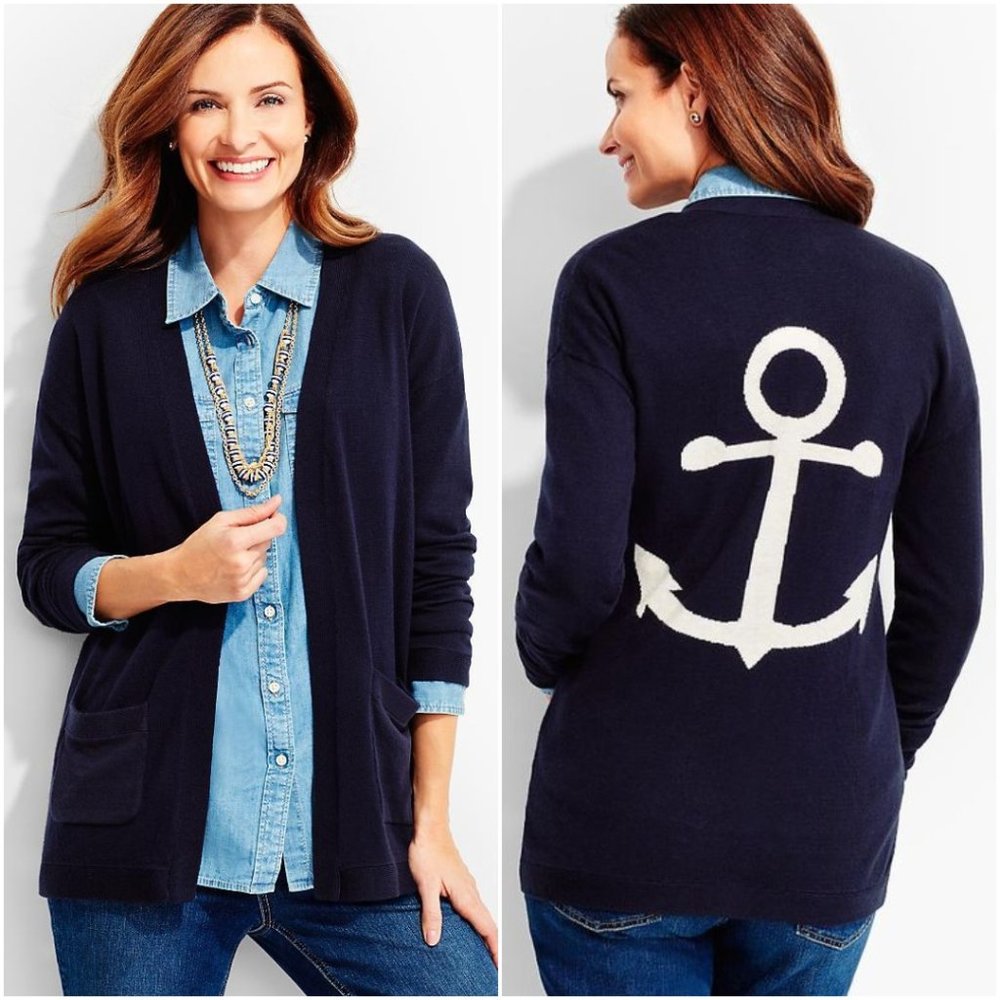Talbots | Flyaway Cardigan-Intarsia-Anchor Back - Picture 1 of 5
